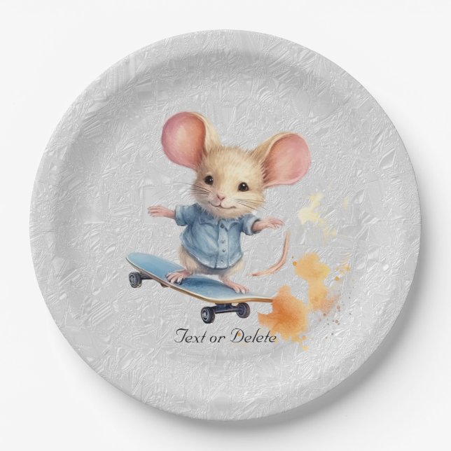 Watercolor Skateboard Mouse Paper Plate (Front)