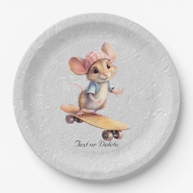 Watercolor Skateboard Mouse Paper Plate (Front)