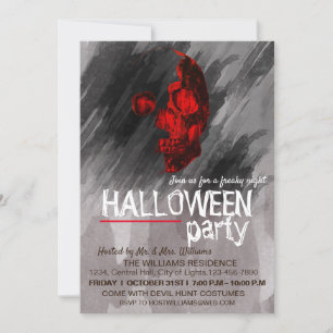 Watercolor Skeleton Black  Painted Halloween Art Invitation