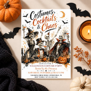 Watercolor Skeleton Halloween Party Costumes Invitation