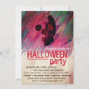 Watercolor Skeleton Pink Painted Halloween Art Invitation