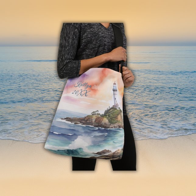 Watercolor Sketch Byron Bay Lighthouse Monogram | Crossbody Bag (Creator Uploaded)