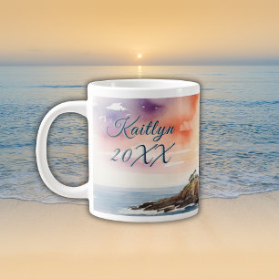 Watercolor Sketch Byron Bay Lighthouse Monogram Giant Coffee Mug