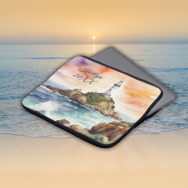 Watercolor Sketch Byron Bay Lighthouse Monogram | Laptop Sleeve (Creator Uploaded)
