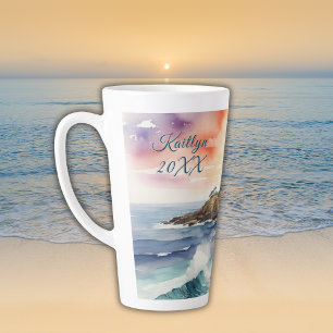 Watercolor Sketch Byron Bay Lighthouse Monogram Latte Mug