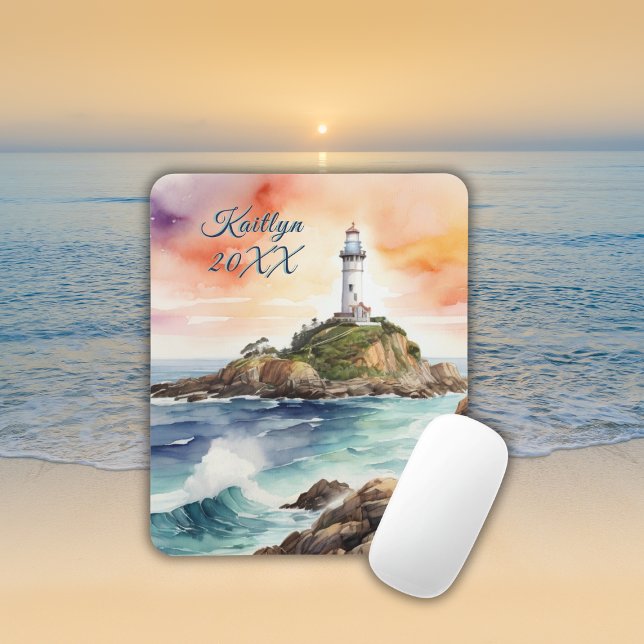 Watercolor Sketch Byron Bay Lighthouse Monogram | Mouse Pad (Creator Uploaded)