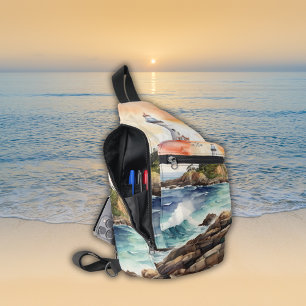 Watercolor Sketch Byron Bay Lighthouse Monogram Sling Bag