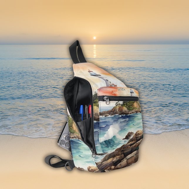 Watercolor Sketch Byron Bay Lighthouse Monogram | Sling Bag (Creator Uploaded)