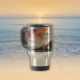 Watercolor Sketch Byron Bay Lighthouse Monogram Travel Mug
