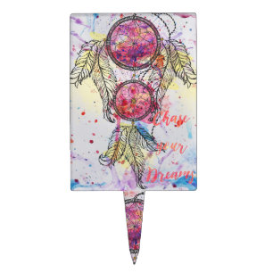 Watercolor sketch Dreamcatcher “Chase your Dreams” Cake Topper