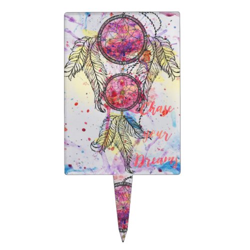 Watercolor sketch Dreamcatcher Chase your Dreams Cake Topper