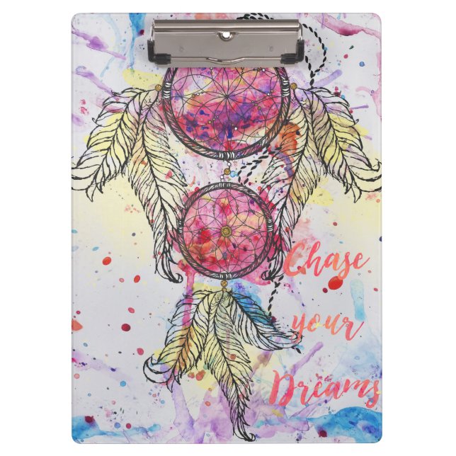 Watercolor sketch Dreamcatcher “Chase your Dreams” Clipboard (Front)