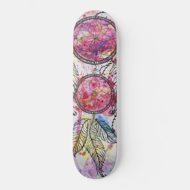 Watercolor sketch Dreamcatcher “Chase your Dreams” Skateboard (Front)