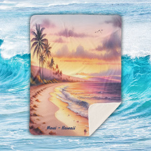 Watercolor Sketch Maui Hawaii Colorful Sherpa Blanket