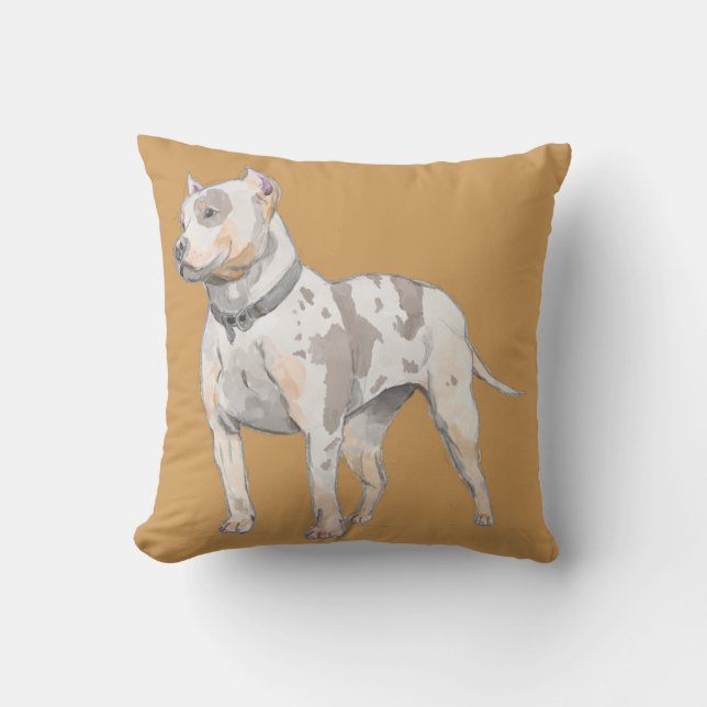 Watercolor Sketch Pit Bull Dog Throw Pillow (Front)