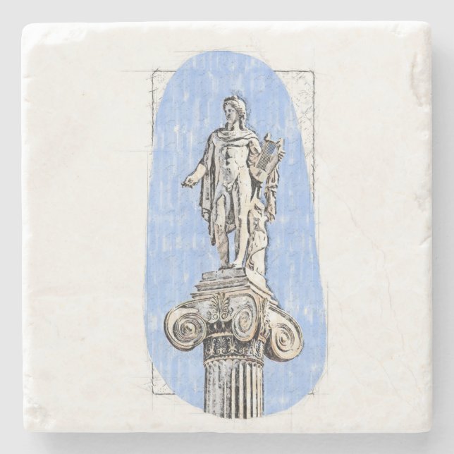 Watercolor Sketch Statue of Apollon Stone Coaster  (Front)