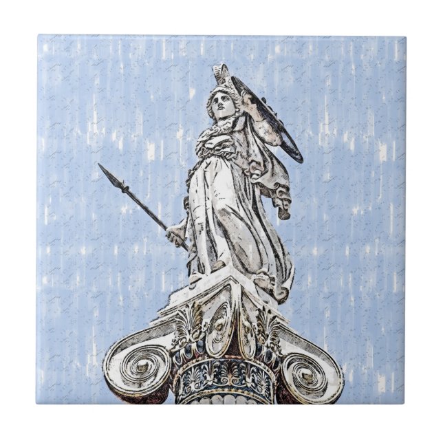 Watercolor Sketch Statue of Athena Ceramic Tile  (Front)