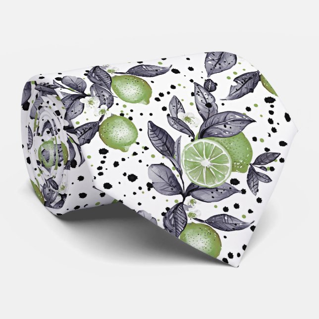 watercolor sketched detailed of green leaves, lime neck tie (Rolled)