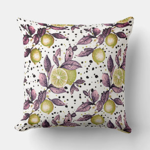 watercolor sketched detailed of green leaves, lime throw pillow
