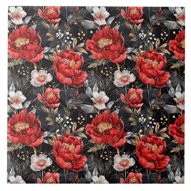 Watercolor sketched detailed pattern of delightful ceramic tile (Front)