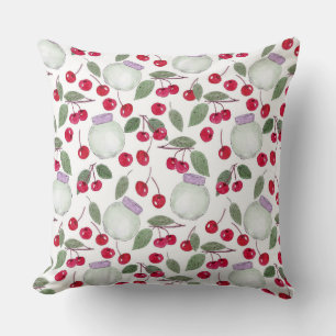 Watercolor sketched red cherries cherry jam jar wh throw pillow