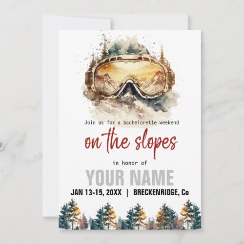 Watercolor Ski glasses  Mountain Ski Bachelorette Invitation