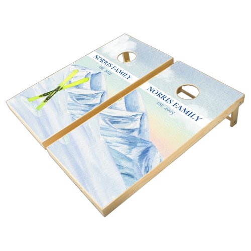 Watercolor Ski Slope Mountain Rustic Wedding Cornhole Set