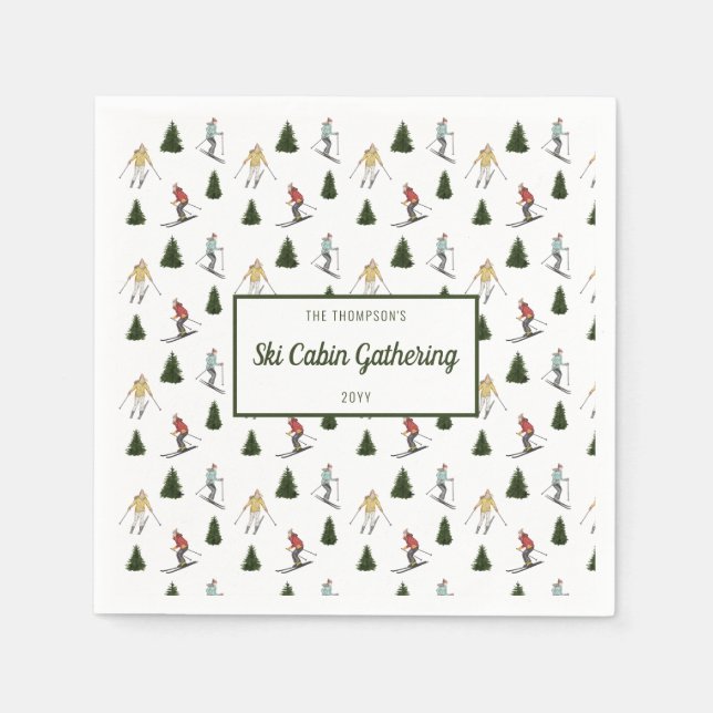 Watercolor Ski Women Ski Cabin Party Napkins (Front)
