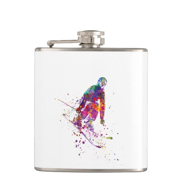 watercolor skier flask (Front)