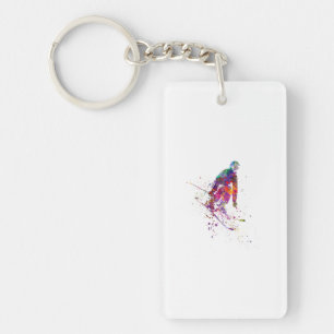 watercolor skier keychain