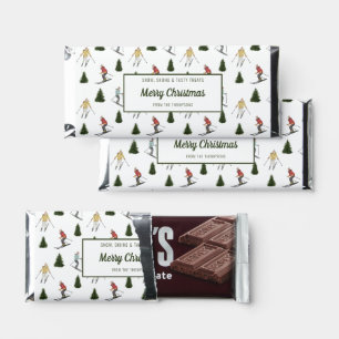 Watercolor Skier Pattern And Custom Text Christmas Hershey Bar Favors