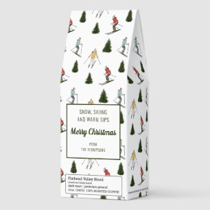 Watercolor Skier Pattern And Custom Text Christmas Roasted Coffee