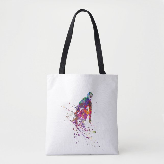 watercolor skier tote bag (Front)