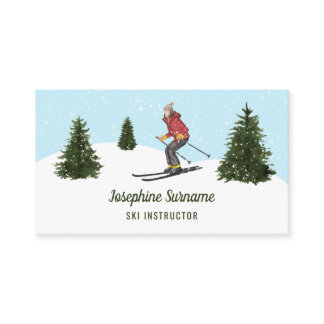 Watercolor Skier Winter Forest Snow Ski Instructor Business Card