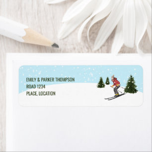 Watercolor Skier Woman On Winter Slopes Custom Label