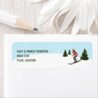 Watercolor Skier Woman On Winter Slopes Custom Label