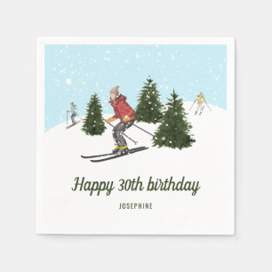 Watercolor Skier Women Winter Birthday Party Napkins