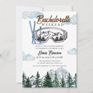watercolor skiing bachelorette weekend invitation