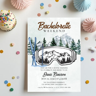 watercolor skiing bachelorette weekend invitation