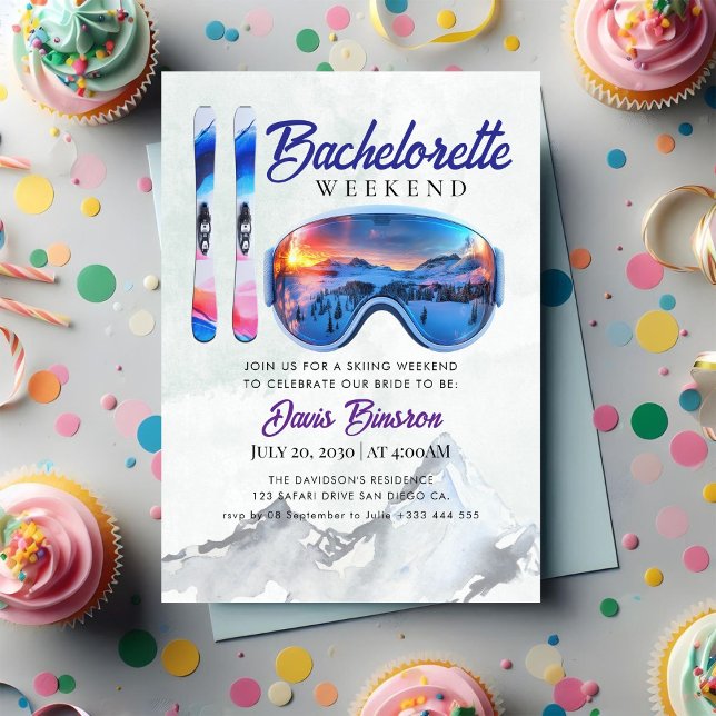watercolor skiing bachelorette weekend invitation (Creator Uploaded)