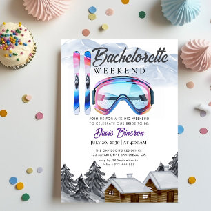 watercolor skiing bachelorette weekend invitation