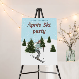 Watercolor Skiing Girl Après-Ski Party Welcome Foam Board