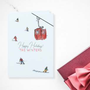 Watercolor Skiing Letterpress Thank You Card