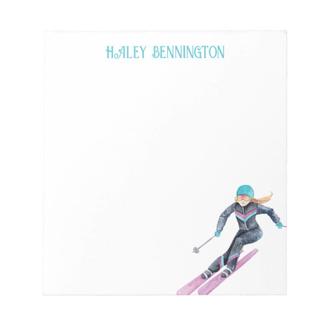 Watercolor Skiing Personalized Notepad (Front)