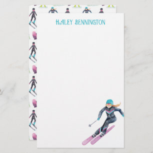 Watercolor Skiing Personalized Stationery