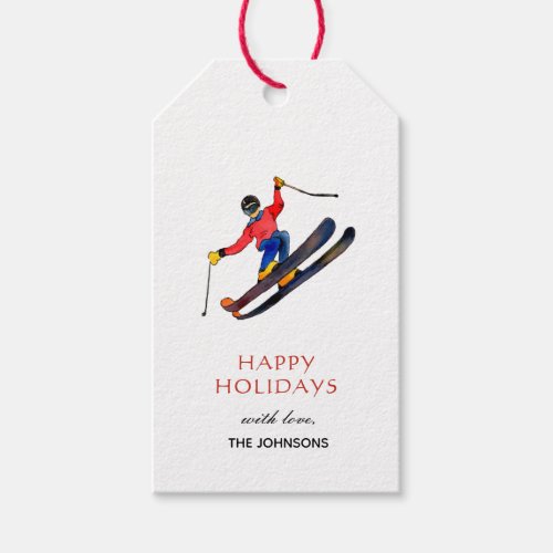 Watercolor Skiing Winter sports Holiday Gift Tags