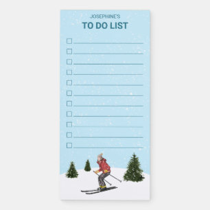 Watercolor Skiing Woman Winter Forest To Do List Magnetic Notepad