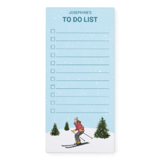 Watercolor Skiing Woman Winter Forest To Do List Magnetic Notepad