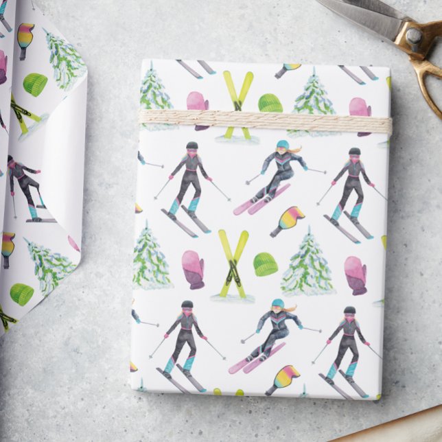 Watercolor Skiing Wrapping Paper (Creator Uploaded)