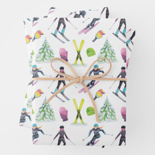 Watercolor Skiing Wrapping Paper Sheets